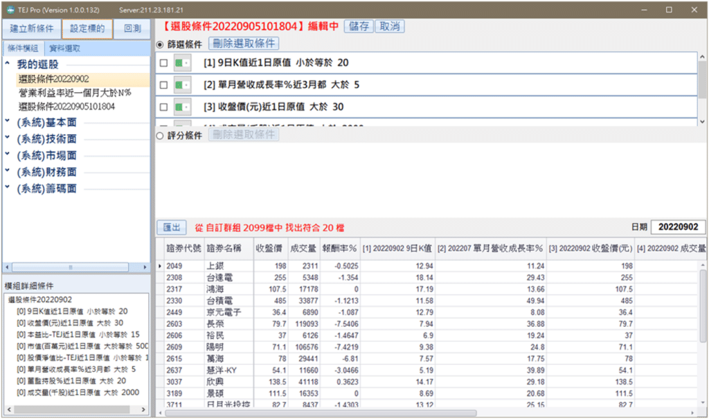 選股與績效回測：選股條件設定