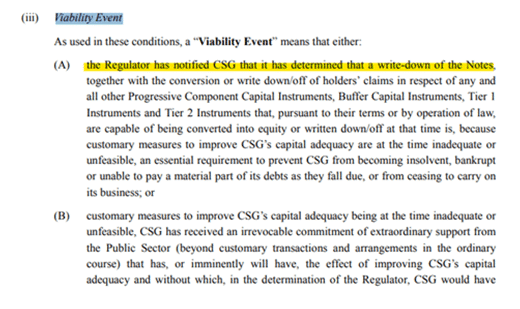 瑞信AT1債券公開說明書所標註之Viability Event