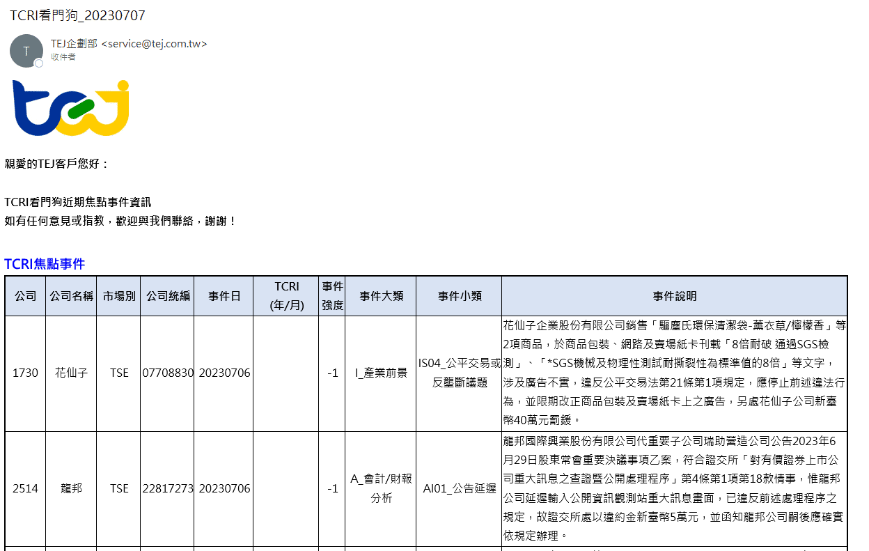 TEJ每日派送公司大小事